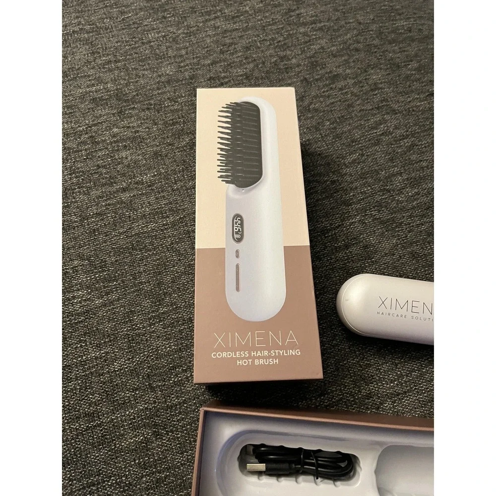 Ximena Cordless Hair-Styling Hot Brush White Travel Ionic 450F LCD Styler Works